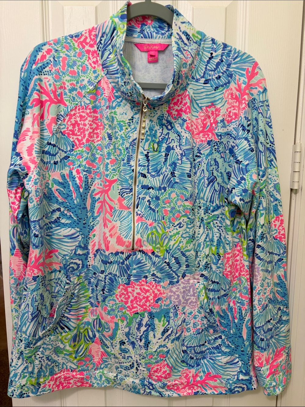 Lilly Pulitzer Coral Reef Print Half-Zip Pullover in Blue, Pink & Green